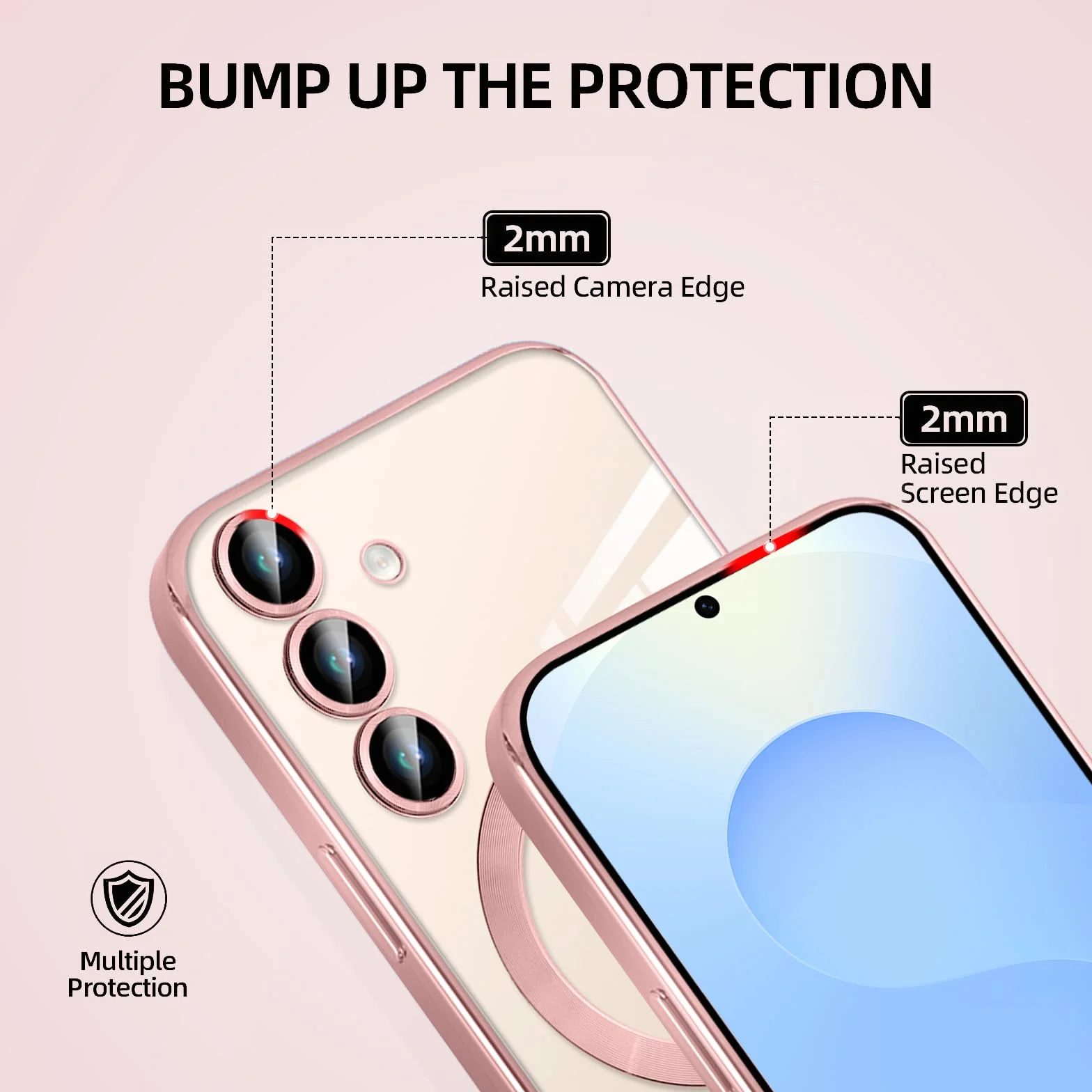 Pnakqil Etui magnetyczne do Samsung Galaxy S25 z paskiem, przezroczysta siliikonowa osłona, różowa