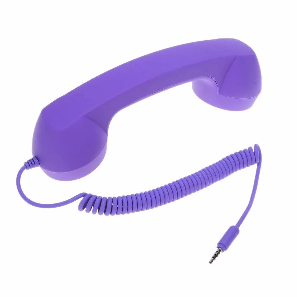 Retro słuchawki telefoniczne 3,5 mm, mikrofon do telefonu komórkowego, klasyczne słuchawki retro 3,5 mm, mikrofon odbiornik połączeń do smartfona (fioletowy)