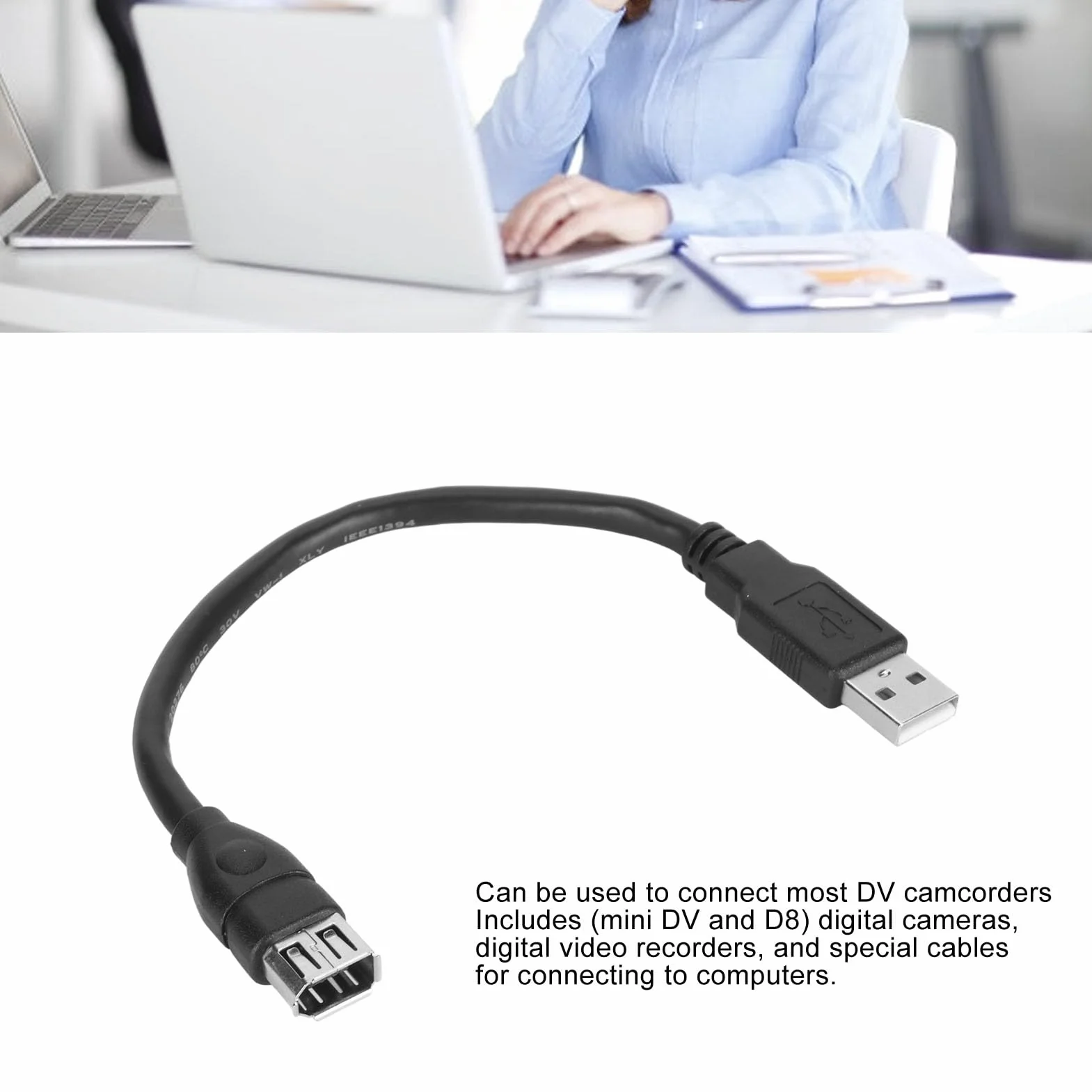 Kabel Firewire, IEEE 1394, 6-pinowy żeński na Kabel Przejściowy USB 2.0 AM do Większości Kamer DV, 20 Cm