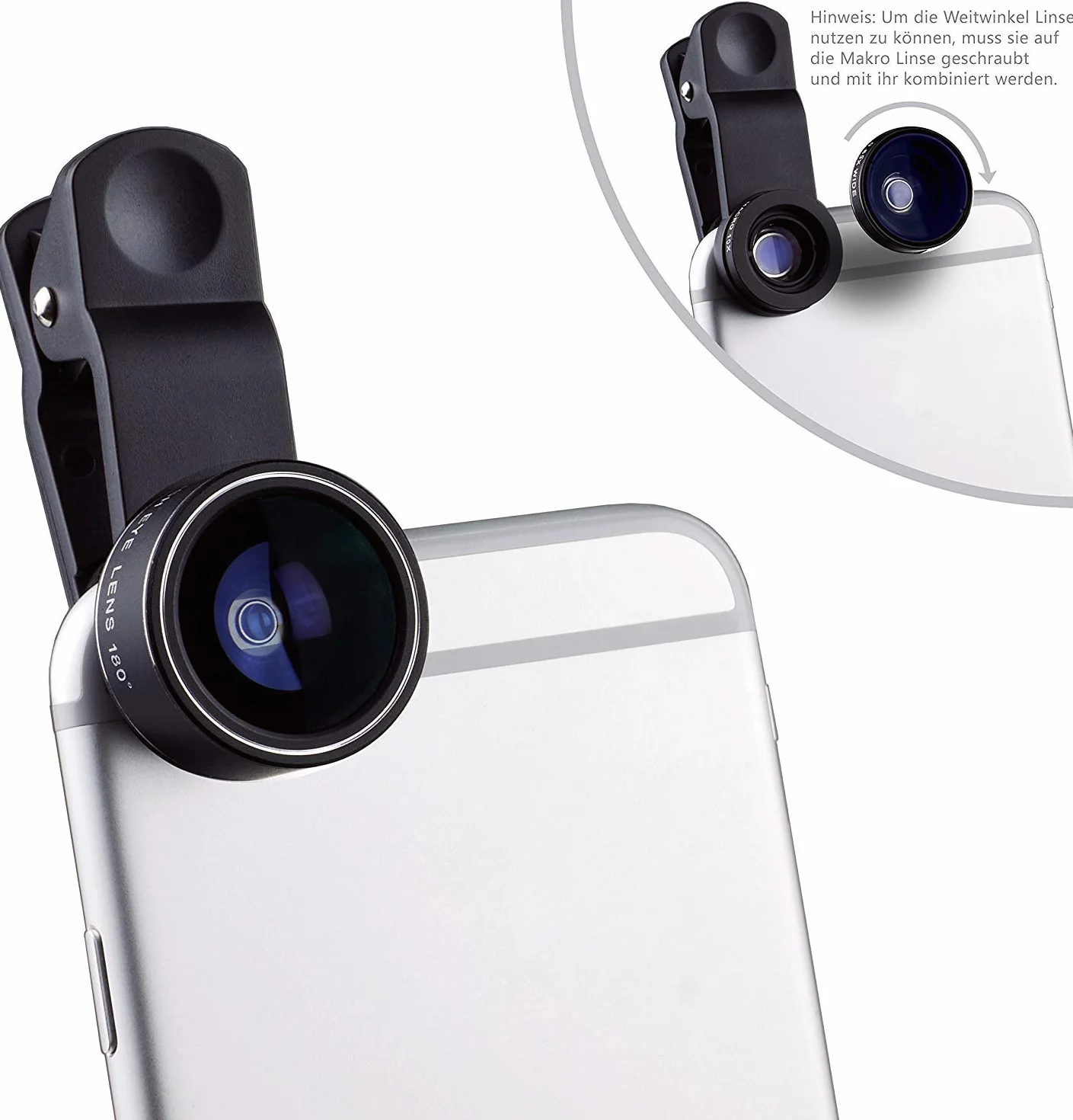 MyGadget Handy Lens Set - 180 ° Fisheye + 0,65x Szeroki kąt + 10x Macro Lens - Zestaw kamer do smartfona i tabletu, w tym iPad, iPhone Samsung