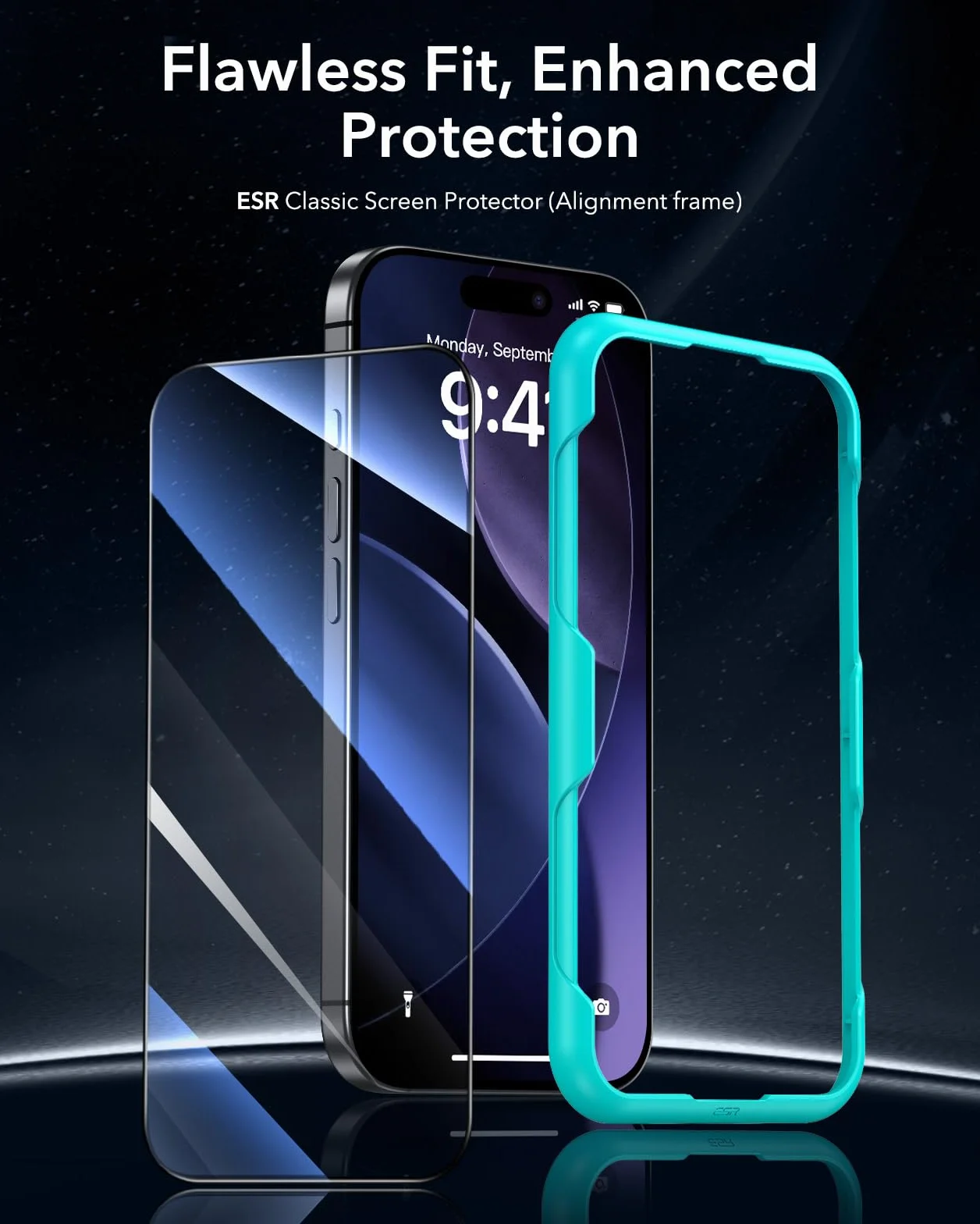 ESR Folia ochronna na ekran iPhone'a 17/iPhone'a 16 Pro, twardość 9H, klasa wojskowa, nietłukąca, pełne pokrycie, folia ze szkła hartowanego z łatwym narzędziem instalacyjnym, przezroczysta HD