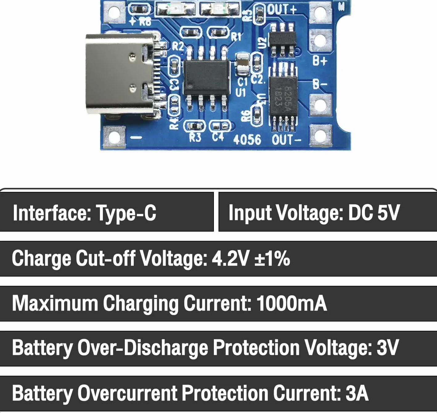 Aideepen TC4056 USB-C 5V 1A litowa ładowarka moduł z podwójną ochroną 20 sztuk