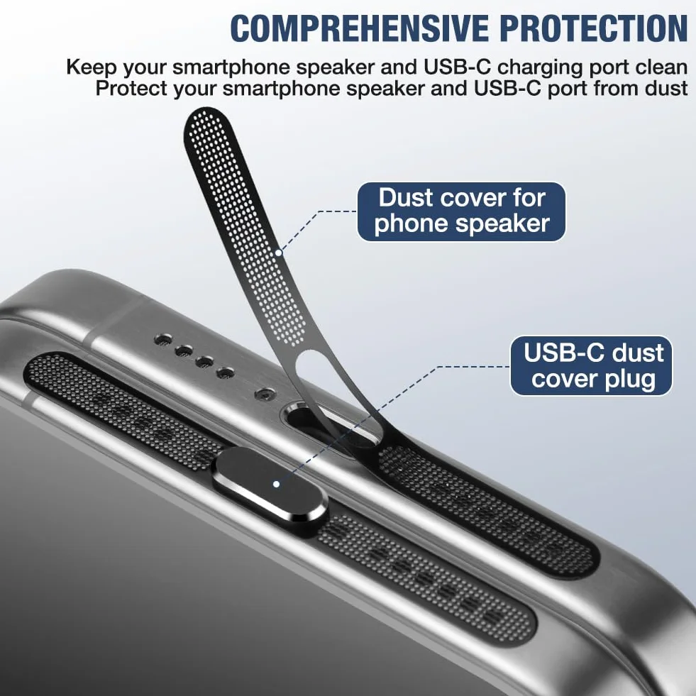 AXFEE Zatyczki przeciwpyłowe USB C, 21 szt., zestaw do czyszczenia portów telefonicznych, osłona przeciwpyłowa typu C, ze szczotką do czyszczenia, pyłoszczelne naklejki z siatki, szpachla czyszcząca