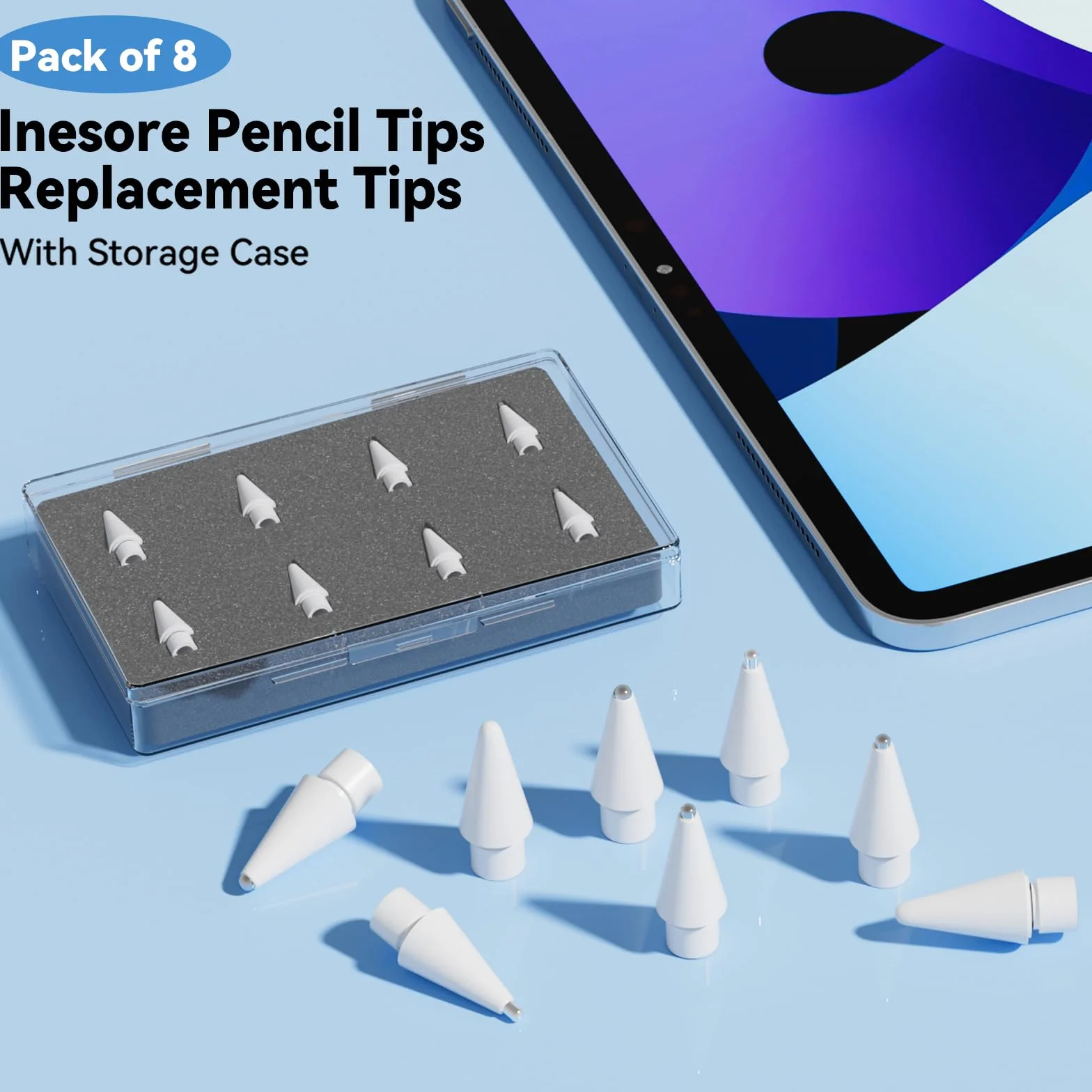 Inesore 4 końcówki do Apple Pencil, oryginalne końcówki do Apple Pencil Pro/USB-C/2. generacji/1. generacji, rysik Nib do iPada Pencil