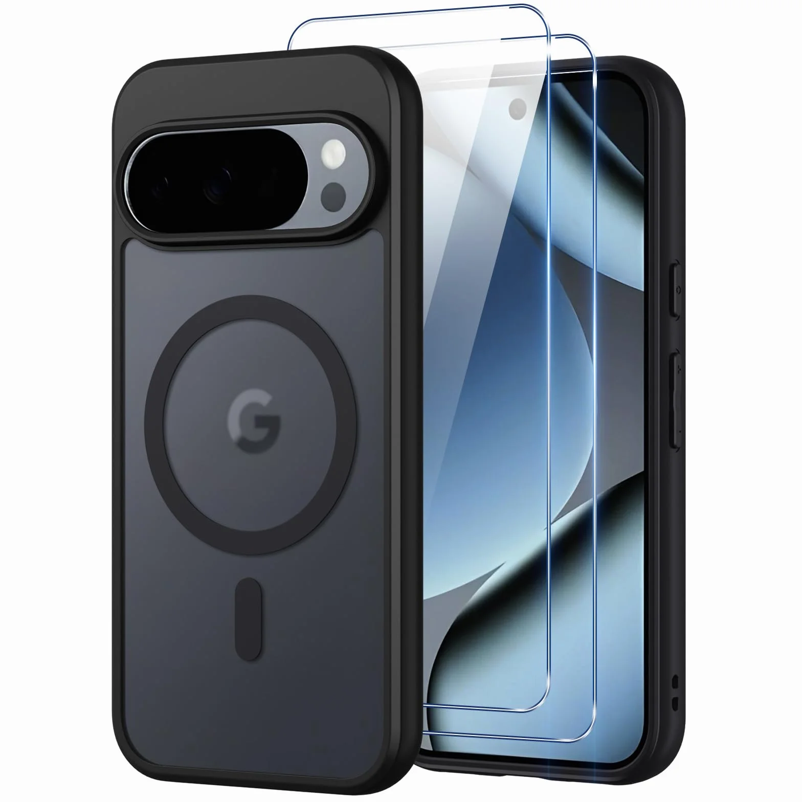 Etui magnetyczne do Google Pixel 10/10 Pro, kompatybilne z MagSafe, półprzezroczyste matowe, z 2 szkłami hartowanymi, odporne na wstrząsy