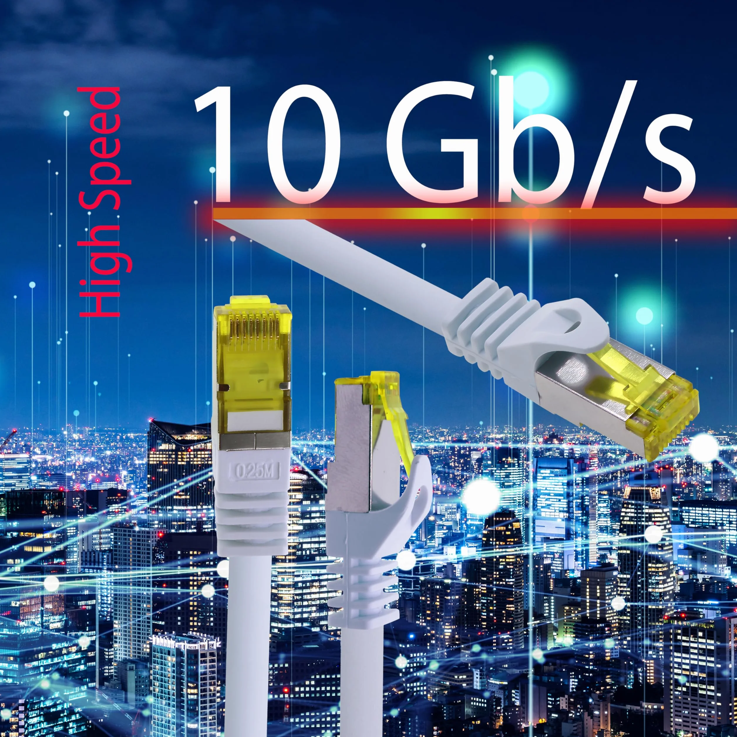 CAT-7 Cat.7 kabel sieciowy Ethernet RJ-45 SFTP 10 GB/s czarny 10 x 0,5 m