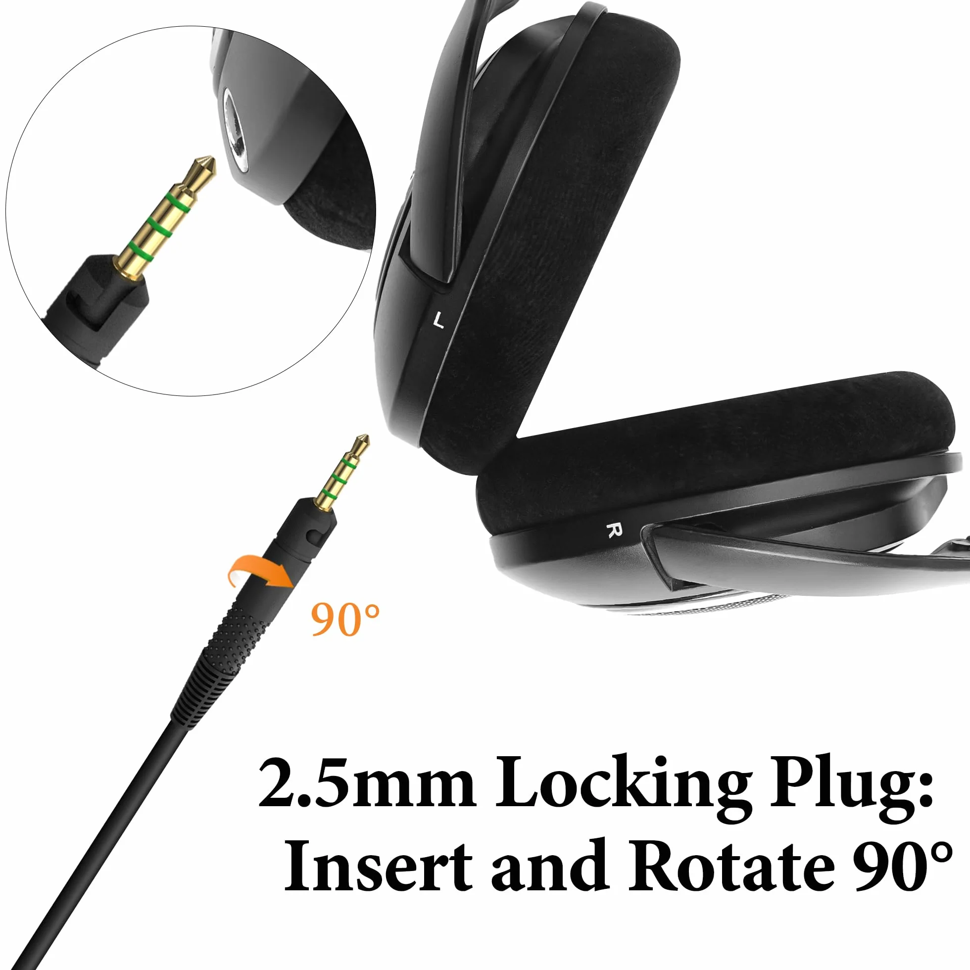 Kabel audio Geekria kompatybilny z słuchawkami Sennheiser HD 620S/599/599SE/598/598SE/560S/400PRO/579/569/550/505, 3,5 mm na 2,5 mm, zamienny kabel stereo (5,6 ft/1,7 m)