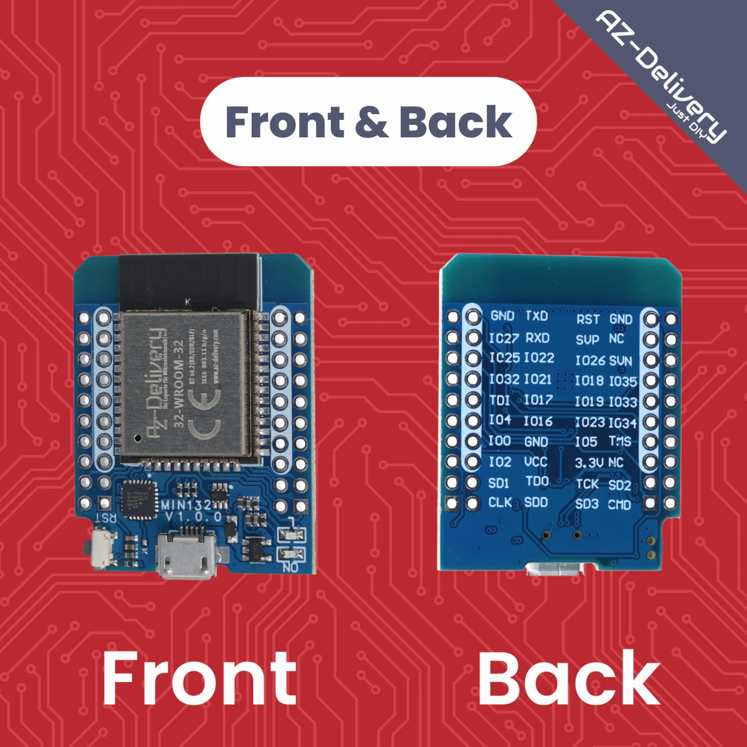 AZDelivery ESP32 D1 Mini NodeMCU WiFi Bluetooth Moduł Rozwojowy Arduino