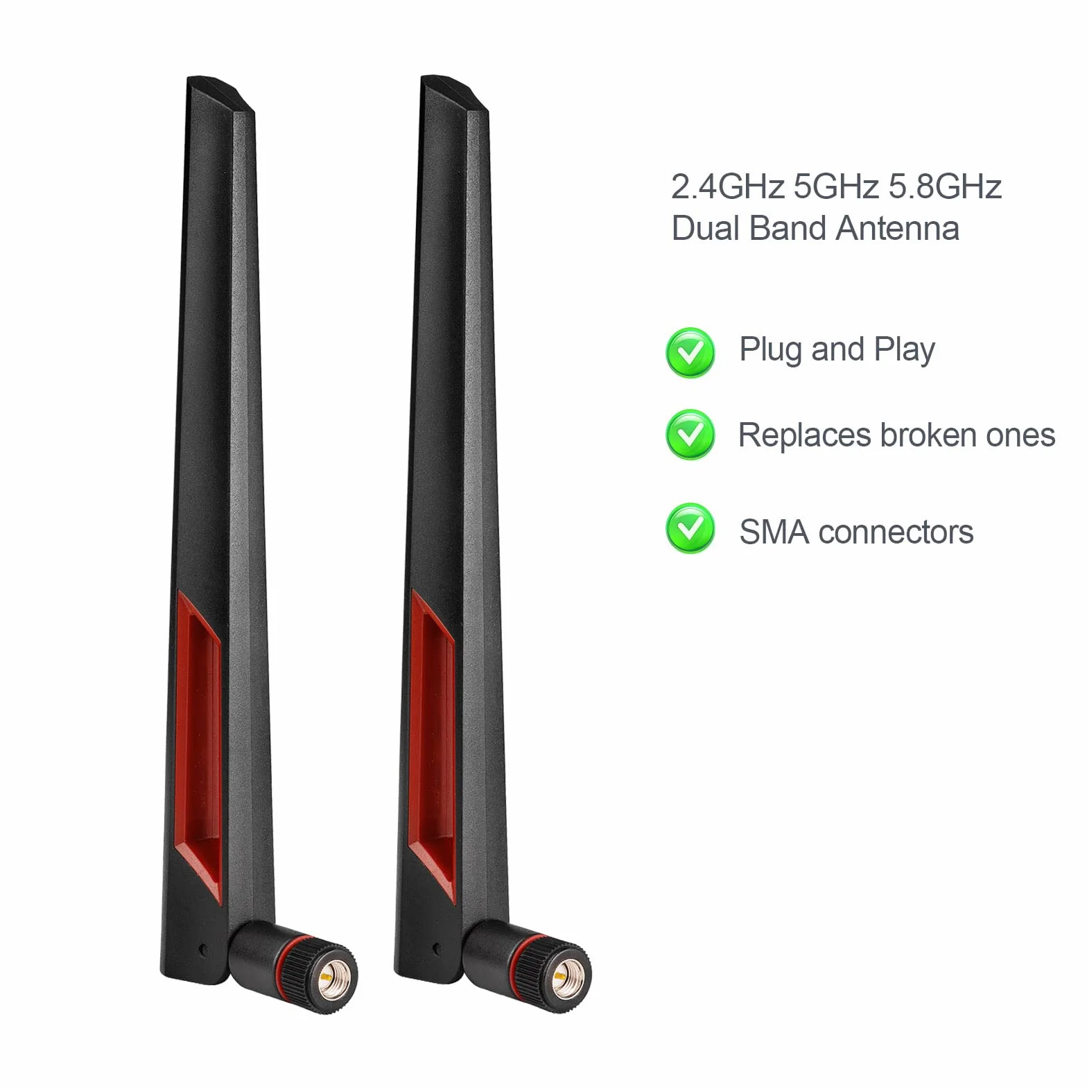 Superbat Dwuzakresowa Antena WiFi 2,4 GHz 5 GHz 5,8 GHz SMA dla Routera Sieciowego (2-pak)