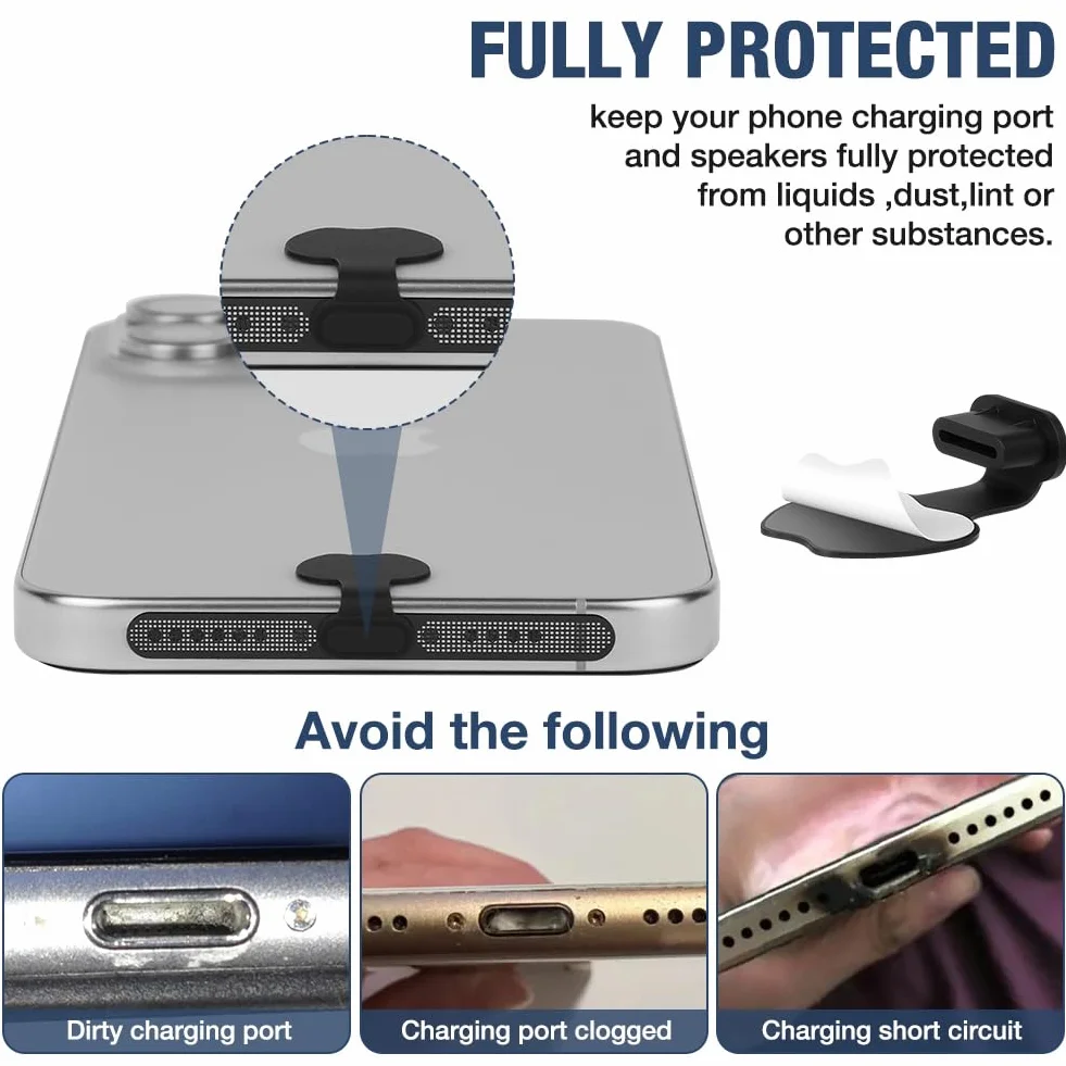 AXFEE Zatyczki przeciwpyłowe USB C, 21 szt., zestaw do czyszczenia portów telefonicznych, osłona przeciwpyłowa typu C, ze szczotką do czyszczenia, pyłoszczelne naklejki z siatki, szpachla czyszcząca