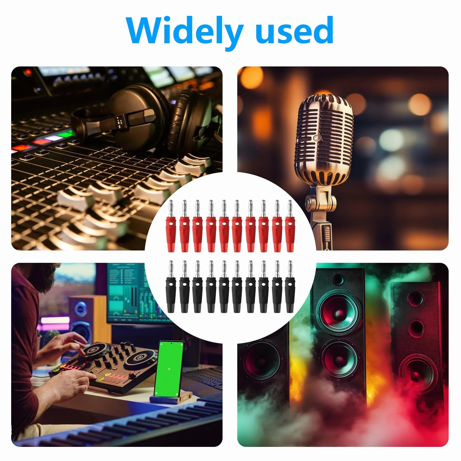 Wtyki bananowe 4 mm wysokoprądowe do głośników audio, bezlutowe złącza, 20 sztuk