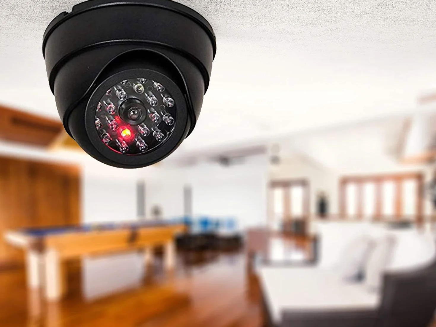 O&W Security Atrapa kamery, Dummy-kamera z obiektywem i diodami LED, do użytku wewnątrz i na zewnątrz