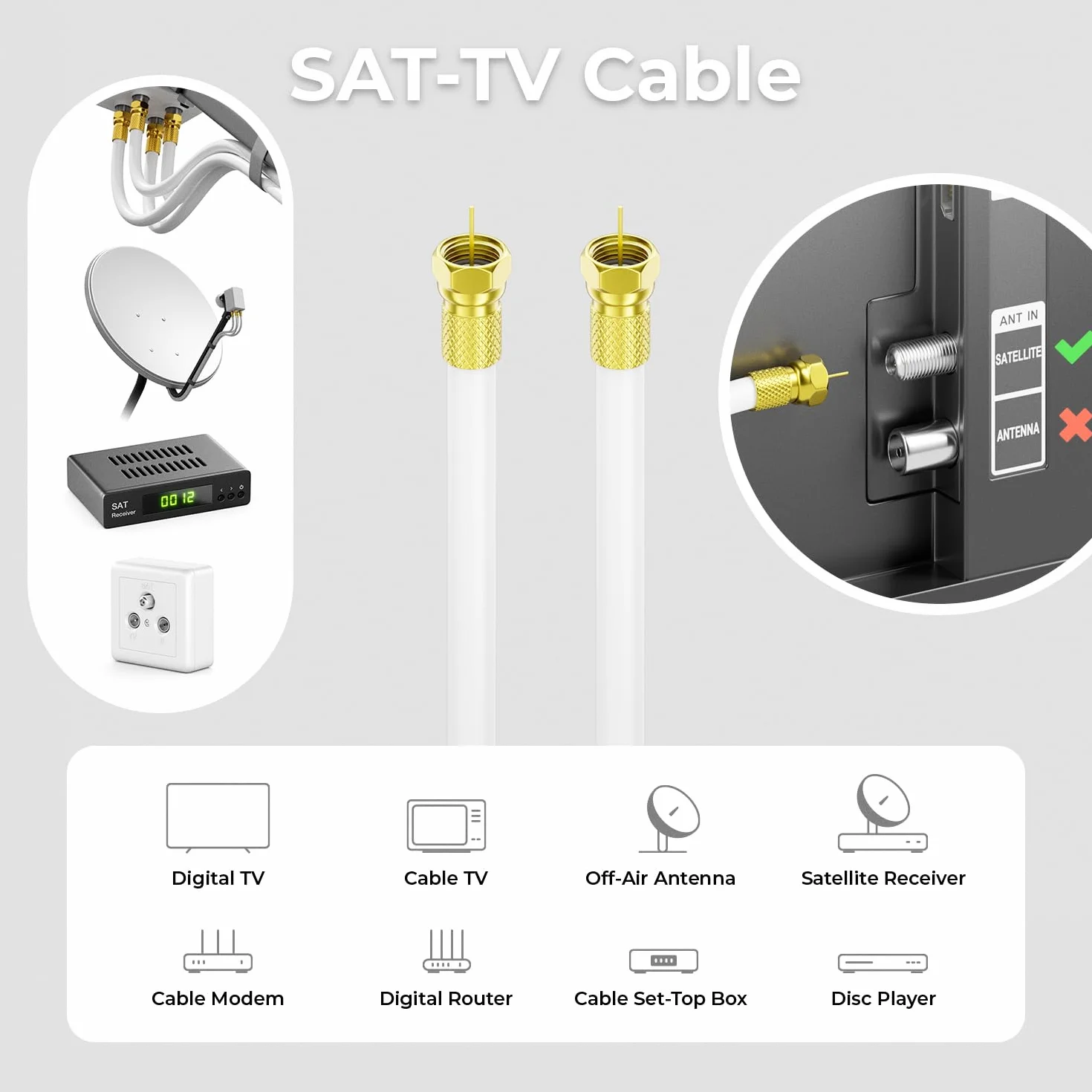 deleyCON kabel koncentryczny SAT 10m 130dB 4-żyłowy ekranowany DVB-S S2 DVB-T DVB-C żyła stal/miedź 4K HDTV