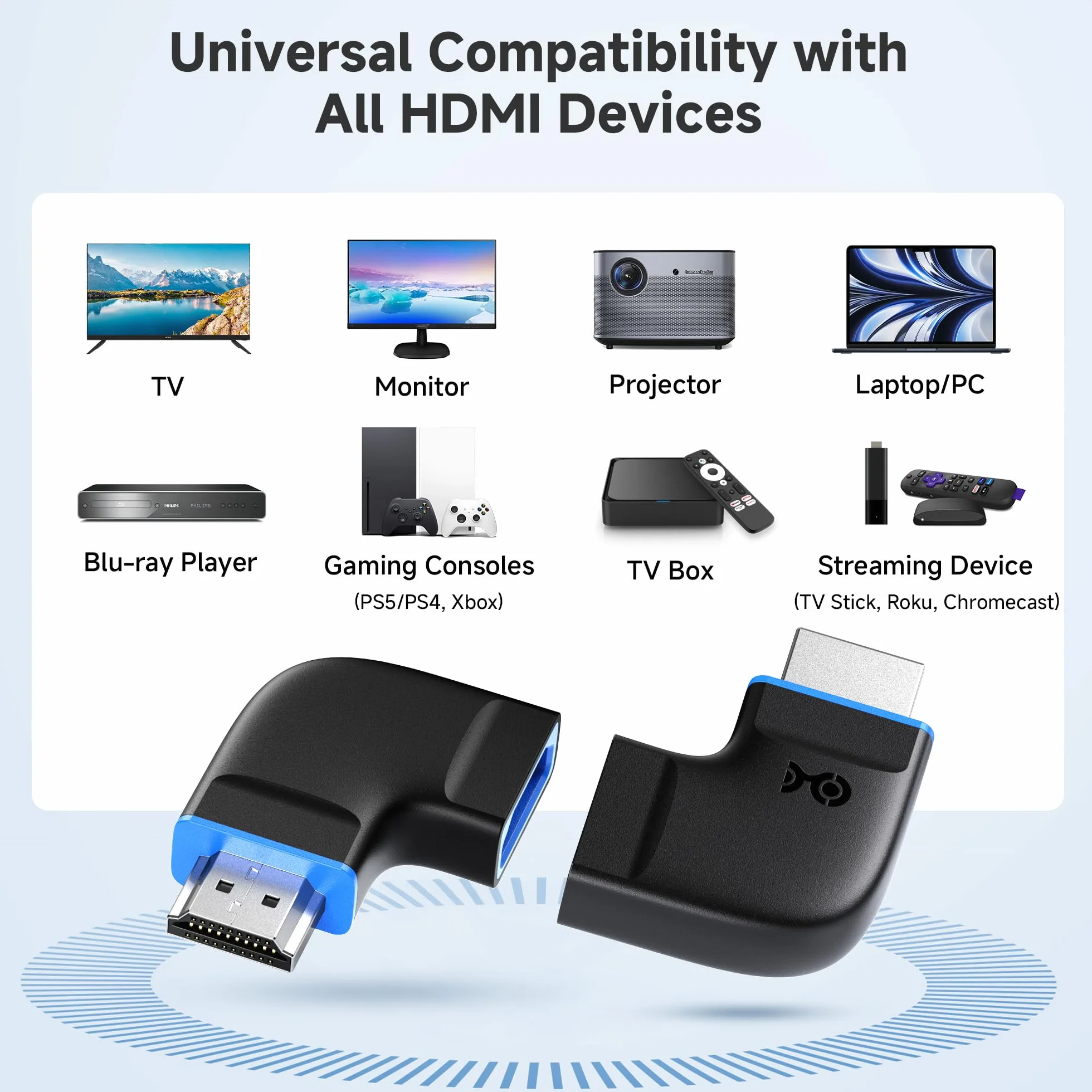 Cable Matters zestaw płaskich adapterów kątowych HDMI 2.1 8K HDR 90° 270° męski na żeński czarny