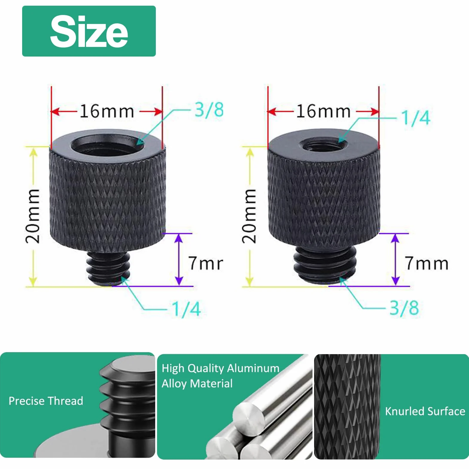 Adapter gwintowany 3/8" na 1/4" stop aluminium do aparatu statywu