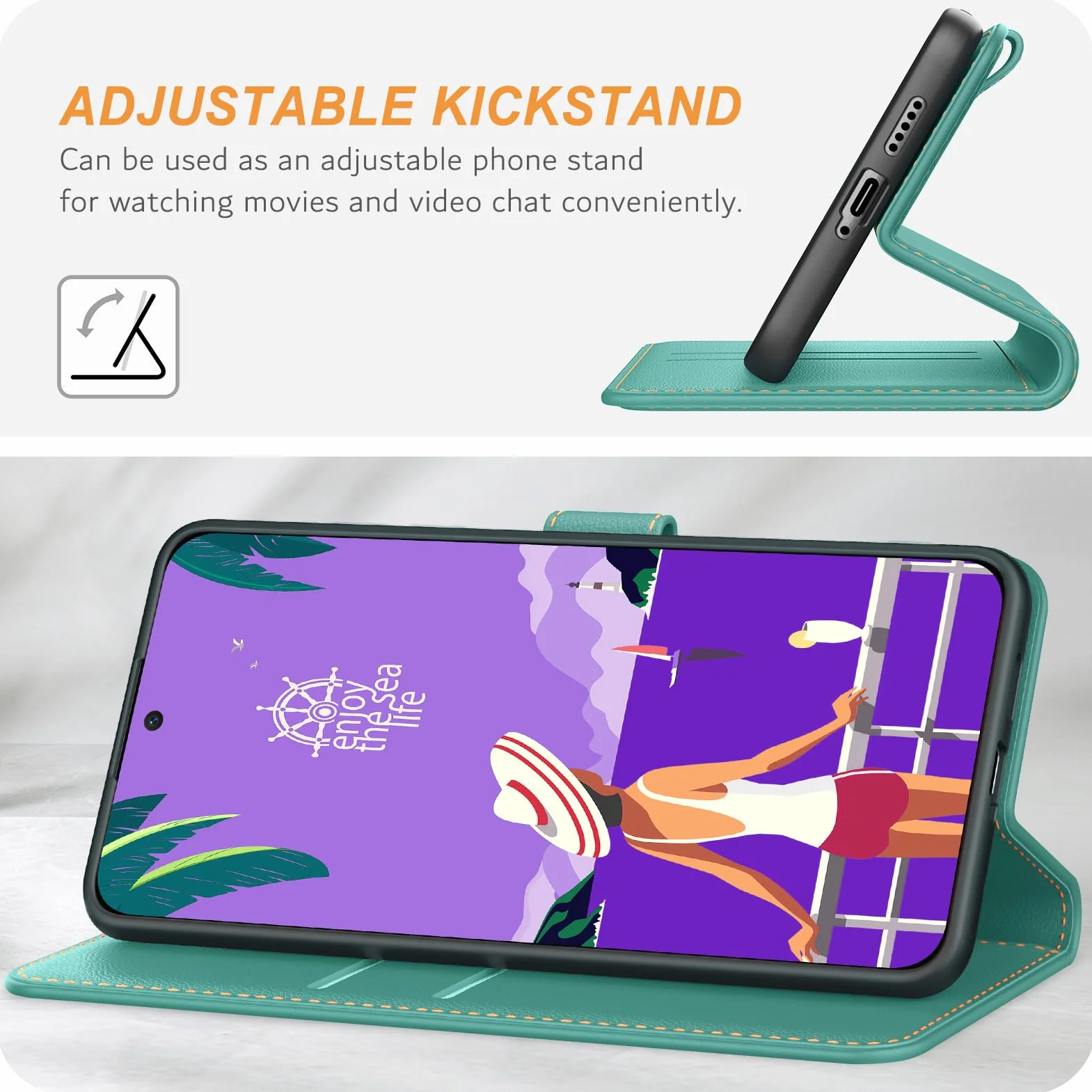Etui kompatybilne z Honor Magic 8 Lite, skórzane etui z klapką, turkusowe