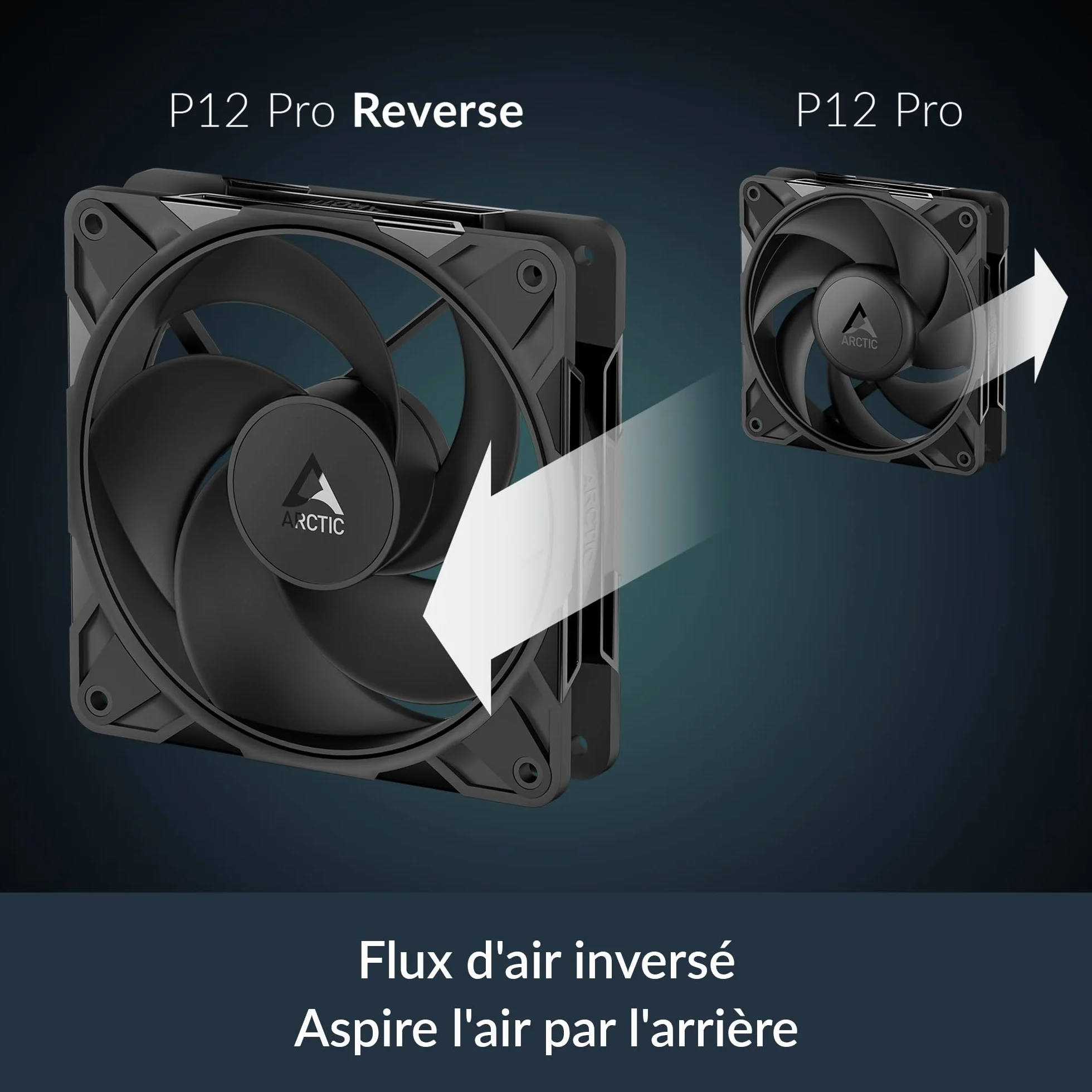 ARCTIC P12 Pro Reverse – 120 mm Najwyższej jakości wentylator rewersyjny z rozdzielaczem, Wentylator PWM z rozgałęźnikiem kabla Y, 500-3000 rpm, 0 rpm <5% PWM, hydrodyn. łożyskiem, 4-Pin - Czarny