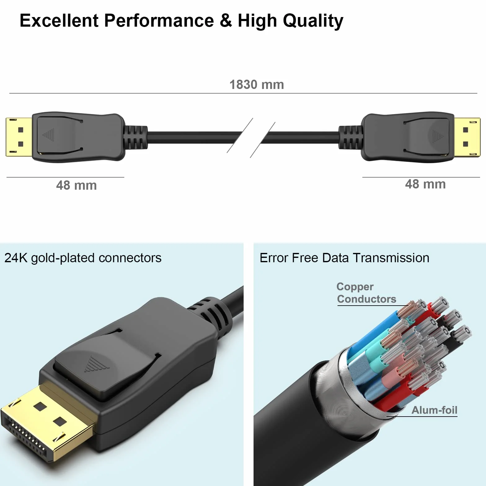 BENFEI Certyfikat VESA: kabel DisplayPort na DisplayPort 1,8 m, kabel DP do DP męski na męski, obsługuje 4K przy 60 Hz, 2K przy 165 Hz, kompatybilny z Lenovo, Dell, HP, ASUS i innymi