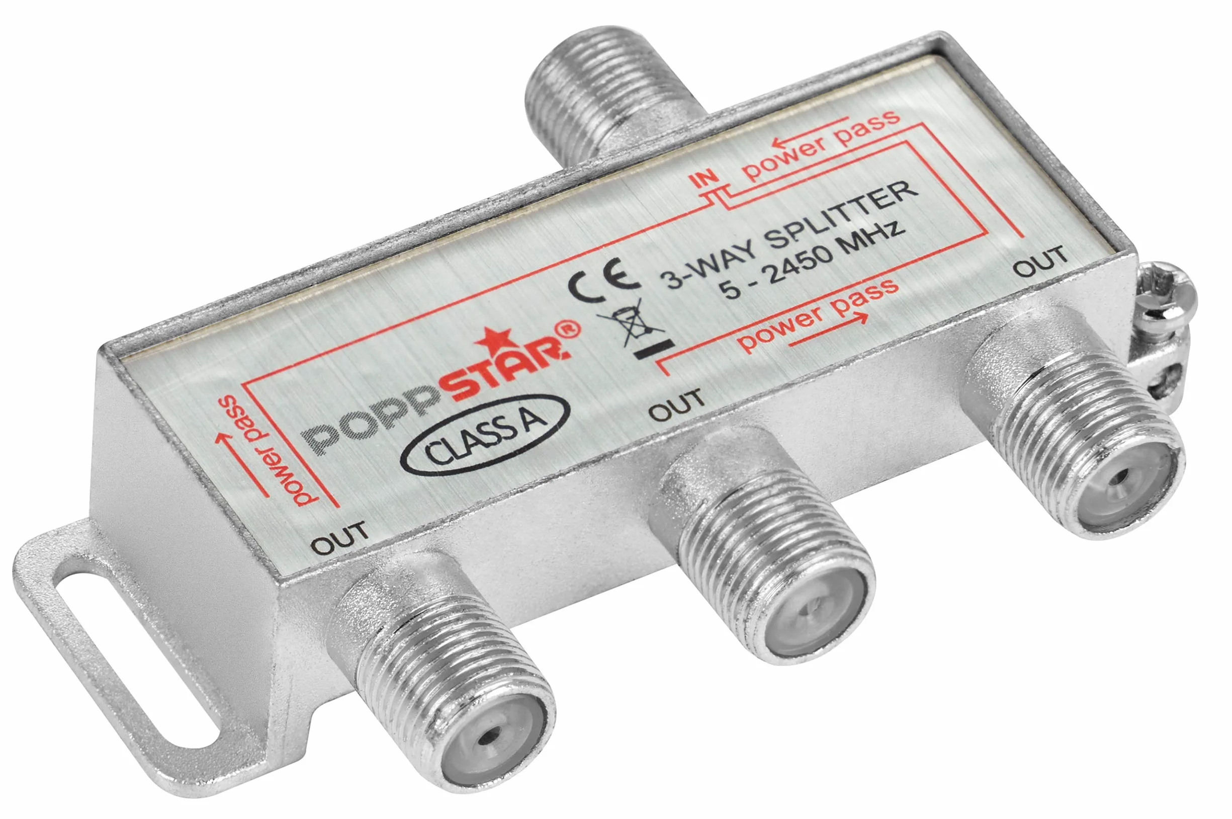 Poppstar rozgałęźnik sat, rozdzielacz antenowy, trzykrotny z wtykiem IEC (analogowy/cyfrowy/łączy szerokopasmowych/unicable/HD/4K) do tv, anteny satelitarnej, kabli, radia, LNB