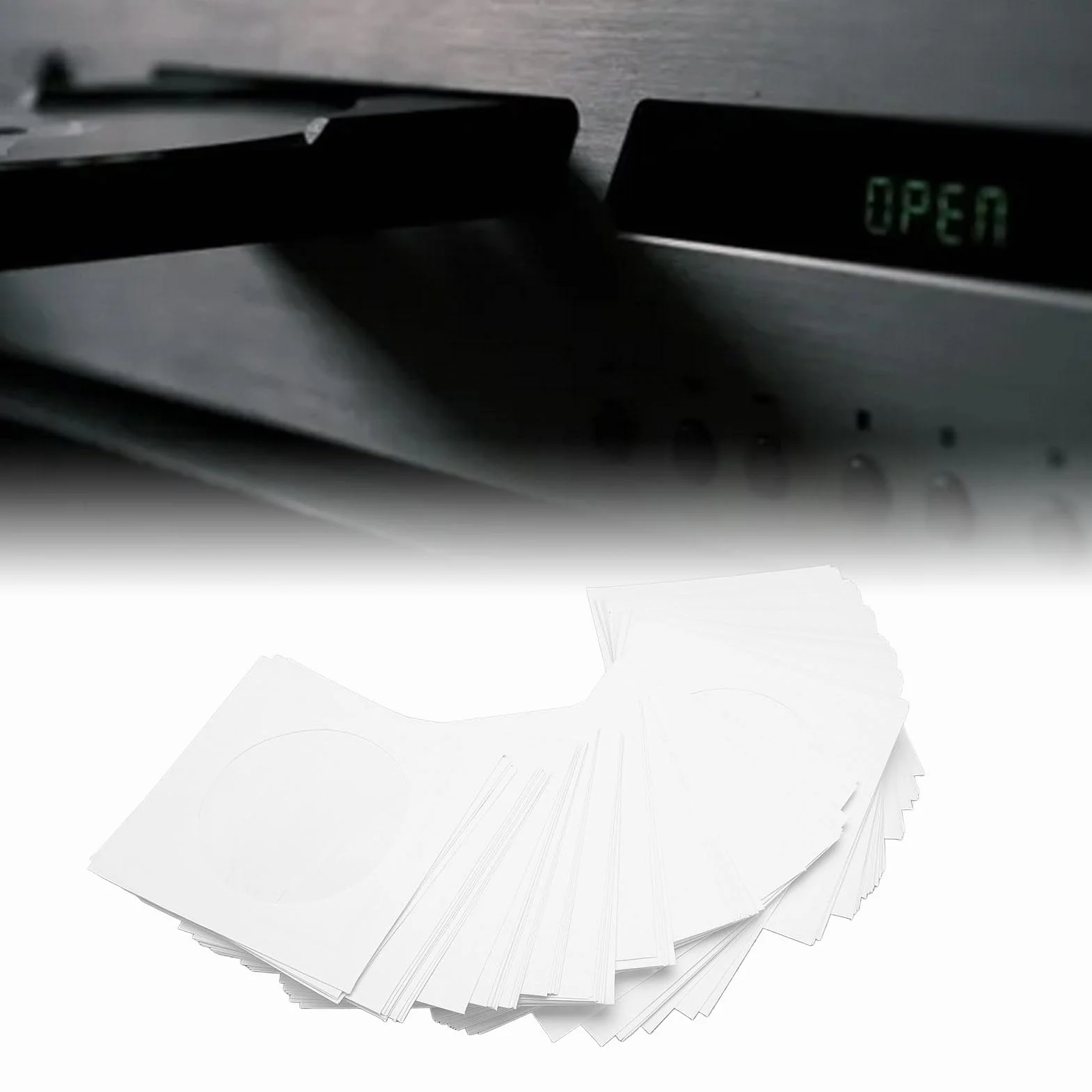 100 Pack Gruby Biały Papier CD DVD Koperta z Wycięciem w Oknie i klapką, Pyłoszczelne Rękawy Wielokrotnego Użytku na Płyty 8 Cm