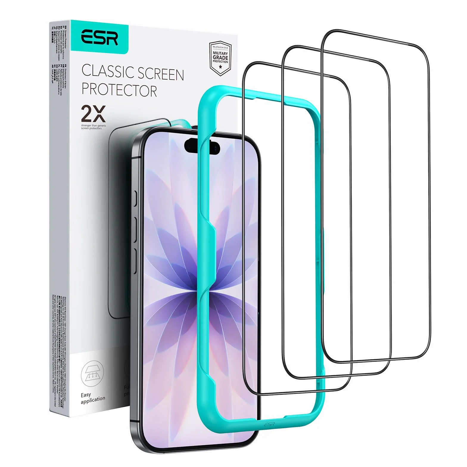 ESR Folia ochronna na ekran iPhone'a 17/iPhone'a 16 Pro, twardość 9H, klasa wojskowa, nietłukąca, pełne pokrycie, folia ze szkła hartowanego z łatwym narzędziem instalacyjnym, przezroczysta HD