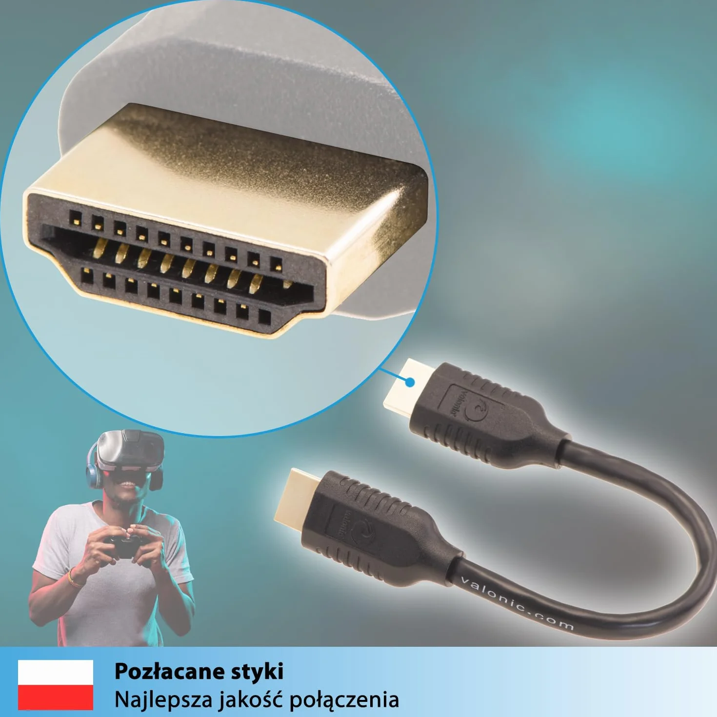 valonic Kabel HDMI krótki, 20 cm – 4 K, ARC, UHD, Full HD, Ethernet – czarny – kabel TV 0,2 m, kabel do monitora, krótki kabel HDMI do komputera lub przełącznika…