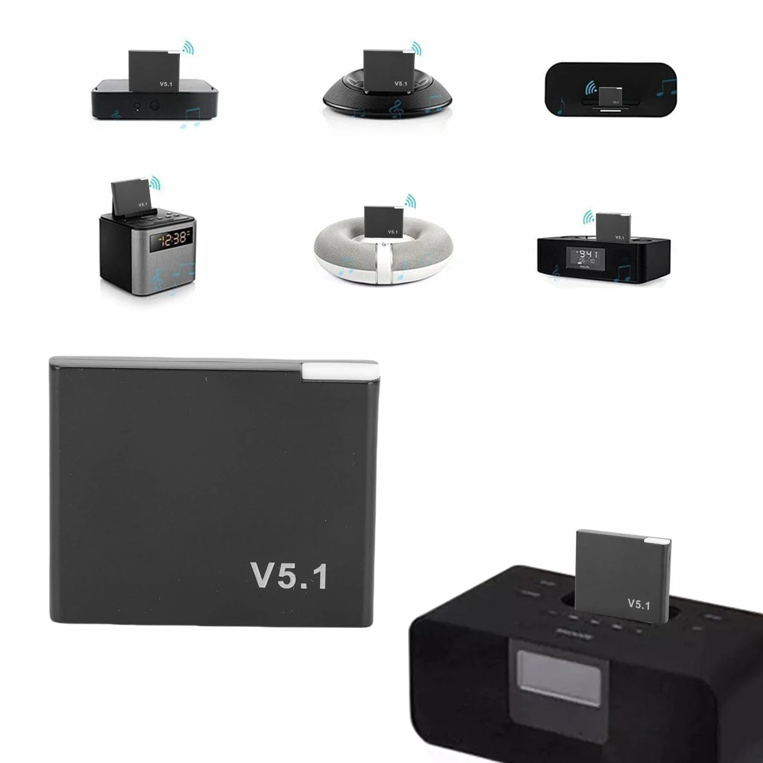 VBESTLIFE Odbiornik Bluetooth 5.1 do Stacji Dokującej do Muzyki, Złącze 30-pinowe Adapter Bluetooth z jakością Dźwięku HiFi do Stacji Dokującej do Muzyki I II Przenośny 10