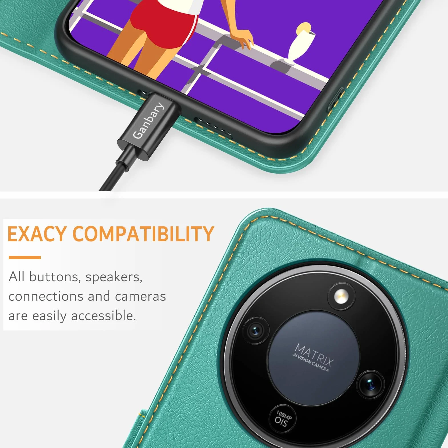 Etui kompatybilne z Honor Magic 8 Lite, skórzane etui z klapką, turkusowe